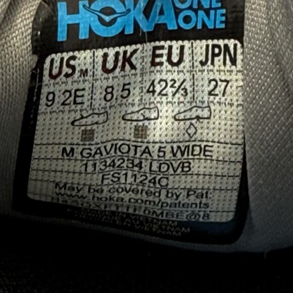 HOKA Men's Gaviota 5 Size 9 2E Wide Running Shoes Grey Blue Sneakers - Picture 9 of 9